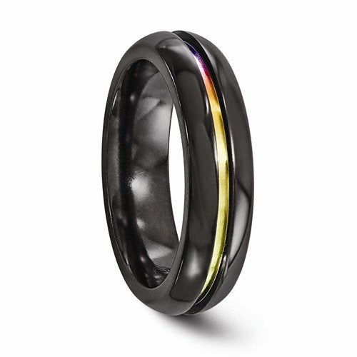 Radiance Collection Black and Rainbow Andodized Titanium Grooved 6mm Band, Size 7.5