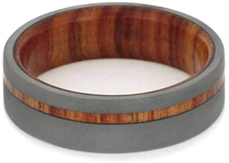 Tulip Wood Wedding Band with Sandblasted Titanium Overlay 6mm Comfort-Fit, Size 11.5