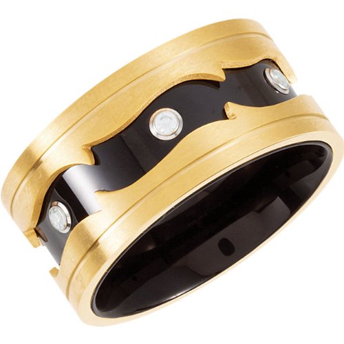 Men's Black and Gold IP Titanium and Stainless Steel CZ Wide Fashion Band