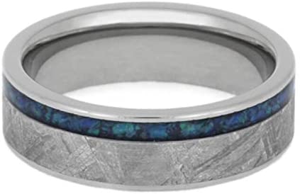 The Men's Jewelry Store (Unisex Jewelry) Crushed Synthetic Opal, Gibeon Meteorite 6mm Titanium Comfort-Fit Band