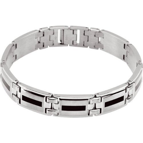 Mens Stainless Steel and Black Two-Tone Bracelet, 9"