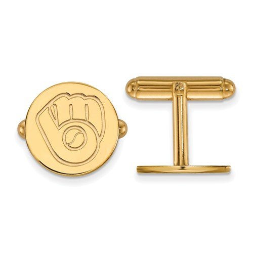 Gold-Plated Sterling Silver MLB Milwaukee Brewers Round Cuff Links, 15MM