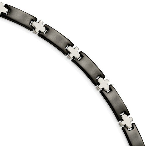 Men's Polished Stainless Steel 7mm Black-Plated Bracelet, 8.25"