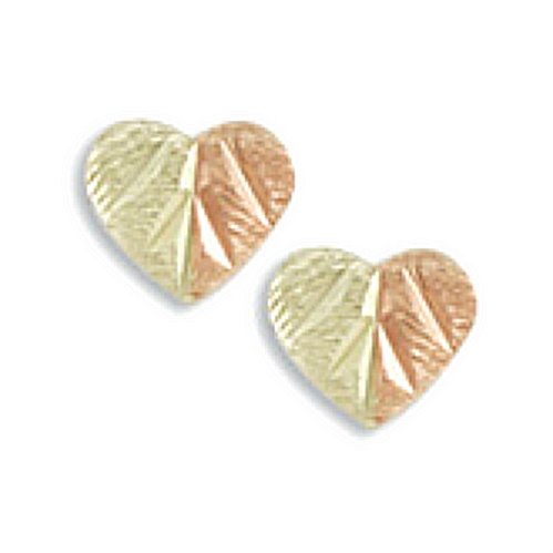 Split Leaf Heart Earrings, 10k Yellow Gold, 12k Green and Rose Gold Black Hills Gold Motif