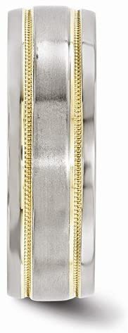 Gold Collection Brushed Titanium, 14k Yellow Gold Milgrain 7mm Grooved Bands,Size 12.5