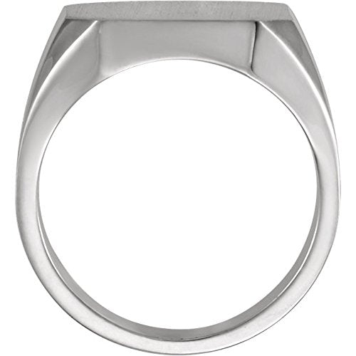 Men's Brushed Signet Ring, 18X16mm 18kX1 White Gold, Size 8 (18X16MM)