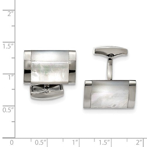 Stainless Steel Mother Of Pearl Rectangle Cuff Links
