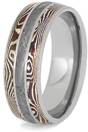 The Men's Jewelry Store (Unisex Jewelry) Gibeon Meteorite, Copper and Silver Mokume Gane 8mm Titanium Comfort-Fit Wedding Band, Size 15.5