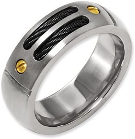 The Men's Jewelry Store Titanium, 18k Yellow Gold and Black Cable 9.25mm Comfort Fit Ring, Size 11