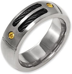 The Men's Jewelry Store Titanium, 18k Yellow Gold and Black Cable 9.25mm Comfort Fit Ring