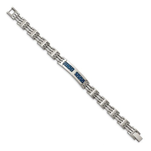 Men's Brushed Stainless Steel with Blue Carbon Fiber Inlay Bracelet, 8.5"