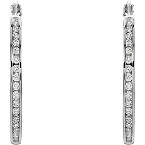 Diamond Channel Set Hoop Earrings, 14k White Gold (1/2 Ctw, Color G-H, Clarity I1)