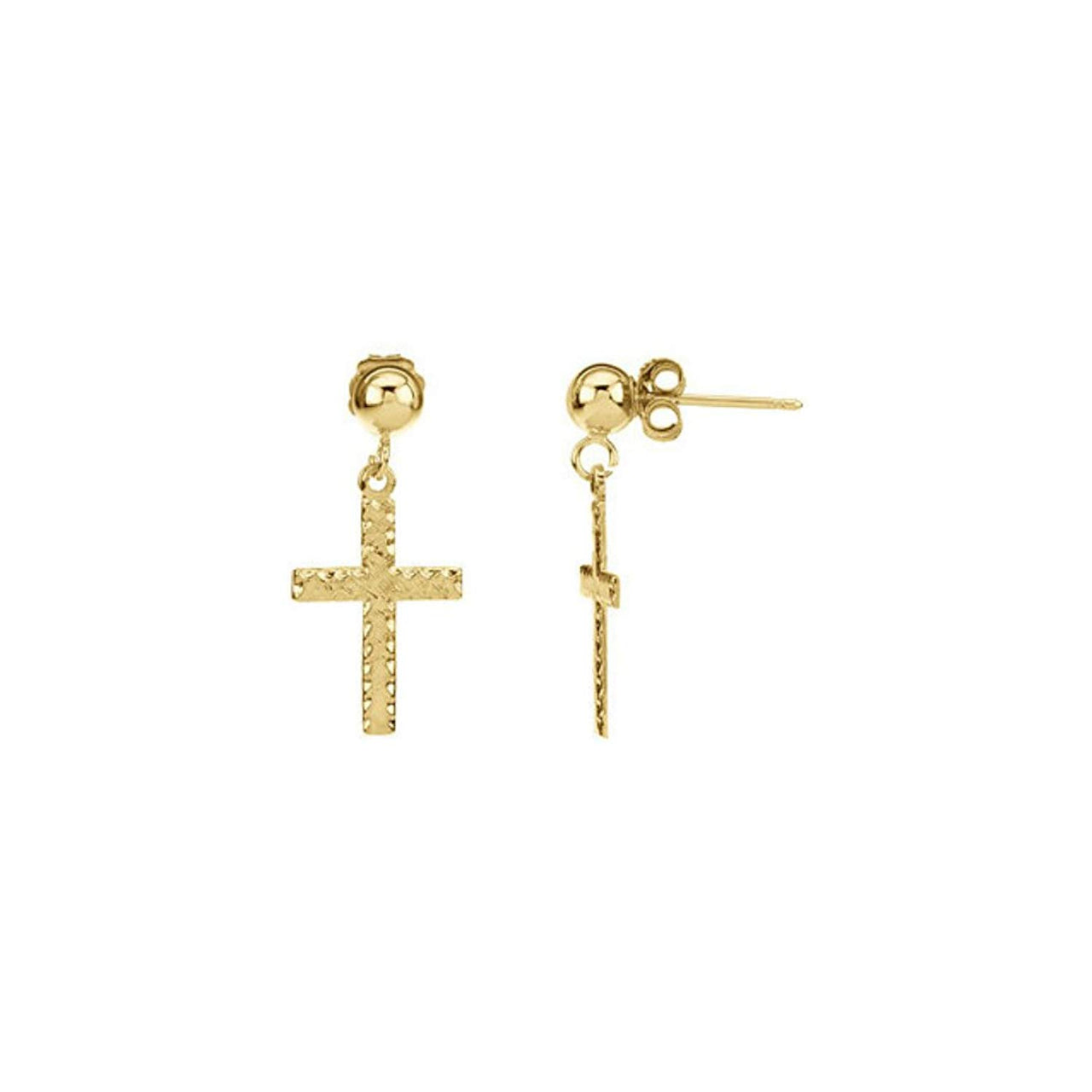 14k Yellow Gold Cross Dangle Earring