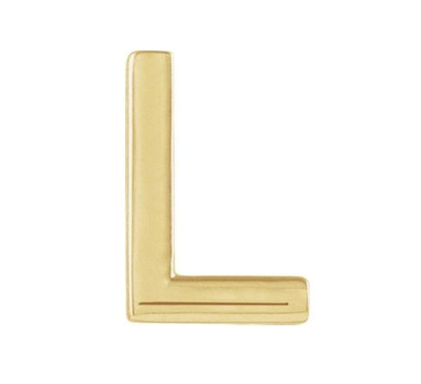 Initial Letter 'L' 14k Yellow Gold Stud Earring (Single Earring)