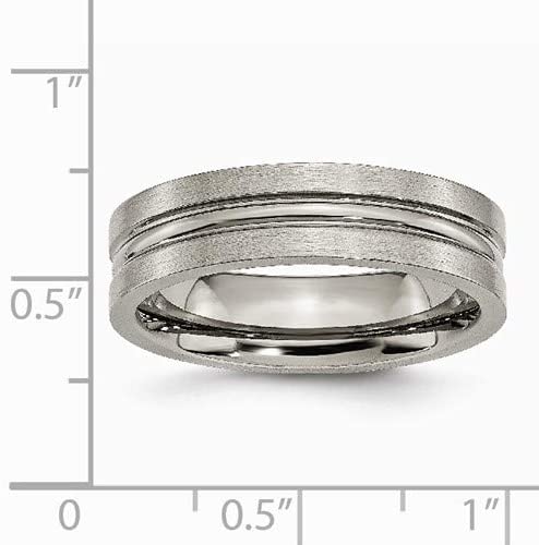 Brushed Titanium 6mm Grooved Comfort-Fit Wedding Band, Size 7