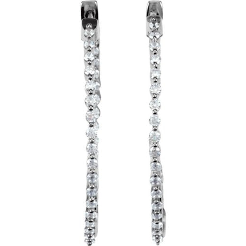 CZ Hoop Earrings, Sterling Silver (38mm)