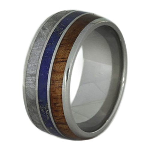 Koa Wood, Meteorite, Lapis Lazuli 10MM Comfort-Fit Titanium Wedding Band, Size 8