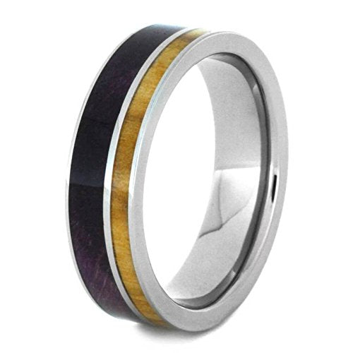 The Men's Jewelry Store (Unisex Jewelry) Purple Box Elder Burl, Bethlehem Olive Wood 6mm Titanium Comfort-Fit Wedding Band, Size 13.5