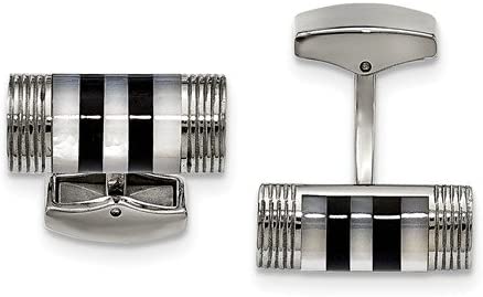 Stainless Steel Mother of Pearl, black Onyx Cylindrical Cuff Links