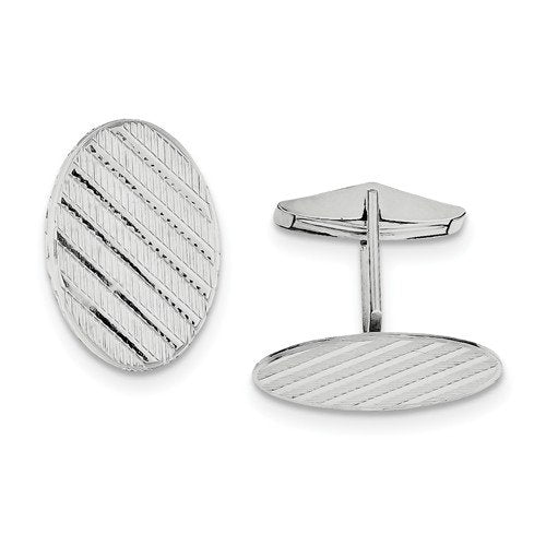 Rhodium-Plated Sterling Silver Round Cuff Links, 8MM