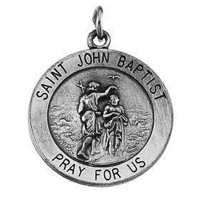 Sterling Silver Round St. John the Baptist Medal Necklace, 18" (18 MM)