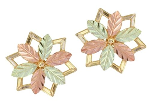 Petals Pinwheel Star Earrings, 10k Yellow Gold, 12k Green and Rose Gold Black Hills Gold Motif