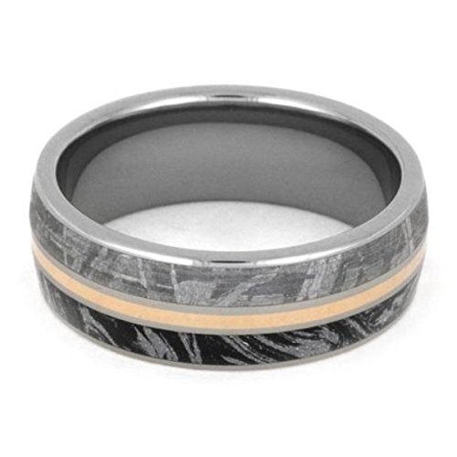 Gibeon Meteorite, Black and White Mokume Gane, 14k Rose Gold 8mm Titanium Comfort-Fit Ring