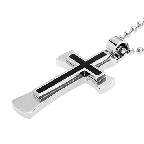 Men's Two-Tone, Black Ion Plated Cross Pendant Necklace , Stainless Steel, 23"