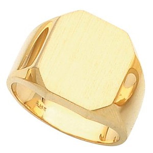 Men's Satin Brushed Signet Ring,14k Yellow Gold, Size 10 (14x12MM)