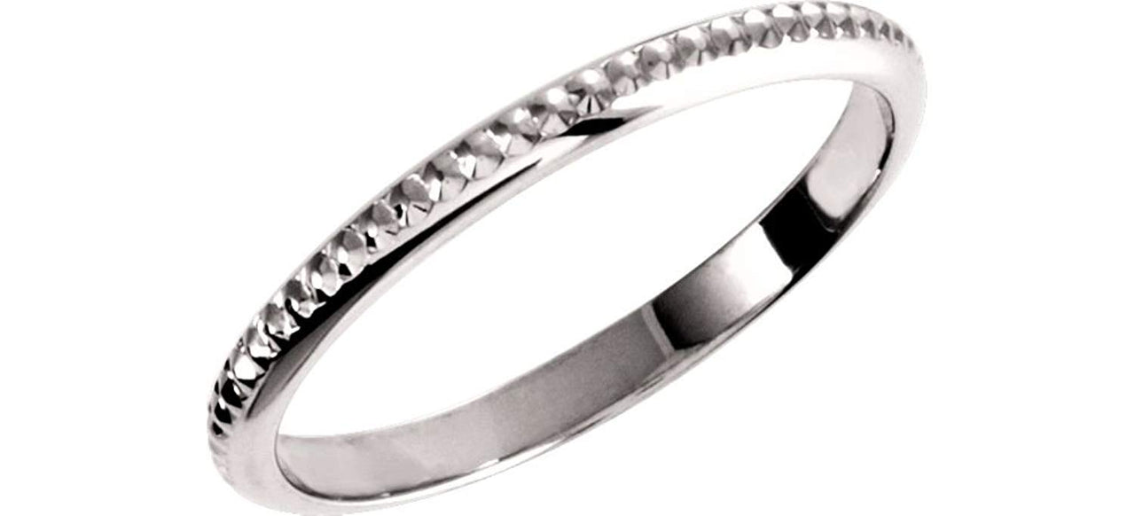 Design-Engraved Milgrain 2mm 14k White Gold Slim Profile Stacking Ring, Size 6