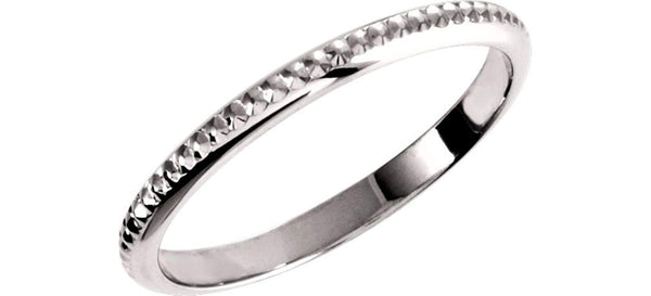 Design-Engraved Milgrain 2mm 14k White Gold Slim Profile Stacking Ring, Size 6