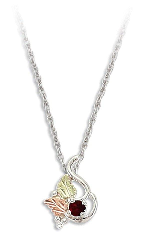 Genuine Idaho Garnet Pendant Necklace, Sterling Silver, 12k Green and Rose Gold Black Hills Gold Motif, 18"