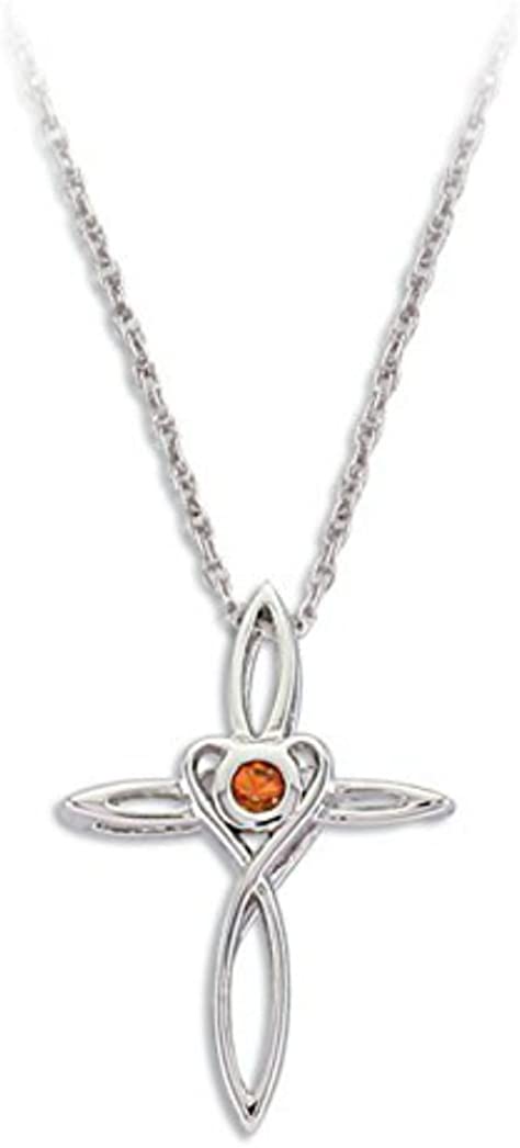 The Men's Jewelry Store (for HER) Dark Orange Montana Sapphire Cross Pendant Necklace, Rhodium Plate Sterling Silver, 18"