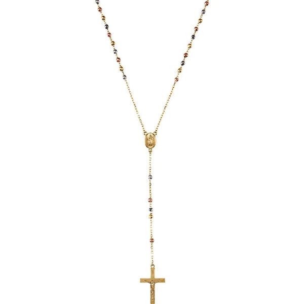 14k Yellow Gold Rosary Beads Necklace with 14k Trigold Beads