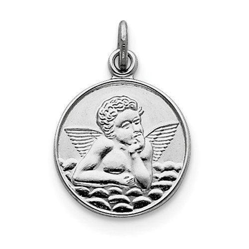 Rhodium-Plated/Plain Sterling Silver Back Angel Medal (10X15MM)