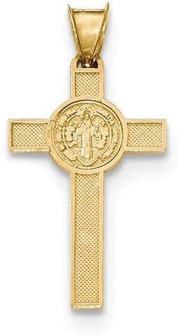 Rhodium-Plated 14k Yellow and White Gold Two-tone St. Benedict Medal Crucifix Cross Pendant(24.89X18.03MM)