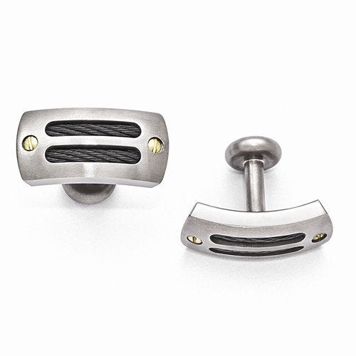 Cable Sport Collection Brushed Titanium Cable and 18k Rivets Cuff Links, 11X24MM