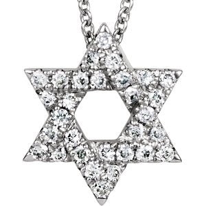 Petite Diamond Star of David 14k White Gold Necklace, 16" (1/6 Cttw)