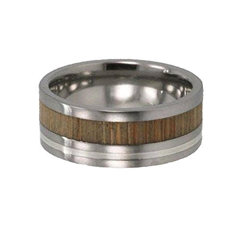 Bamboo Wood, Sterling Silver 7mm Comfort Fit Titanium Wedding Band, Size 10