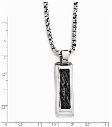 Edward Mirell Titanium and Black Memory Cable with Stainless Steel Pendant Necklace, 20"