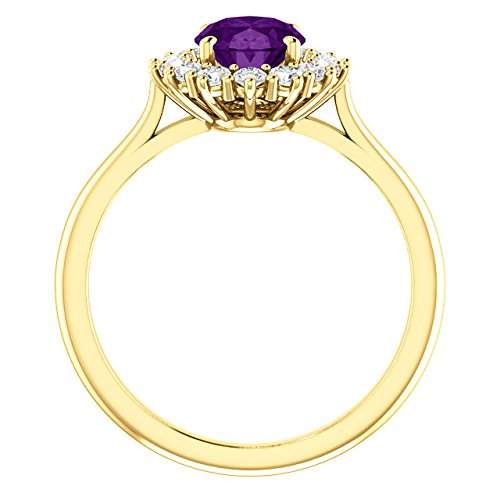 Genuine Oval Amethyst and Diamond Halo 14k Yellow Gold Ring (.35 Cttw, GH Color, SI1 Clarity)