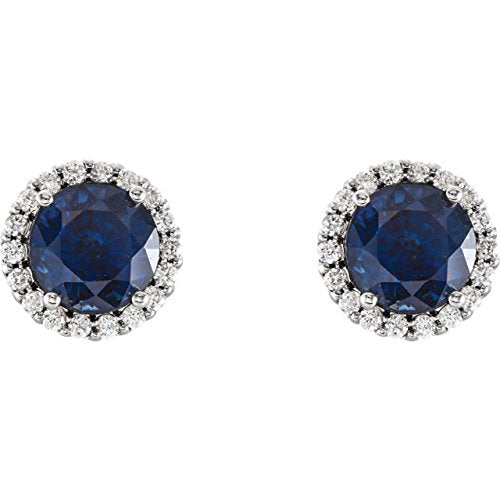 Chatham Created Blue Sapphire and Diamond Earrings, 14k White Gold (.125 Ctw, G-H Color, I1 Clarity)