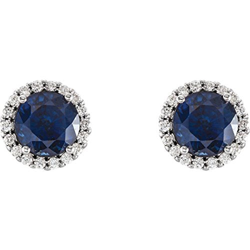 Chatham Created Blue Sapphire and Diamond Earrings, Rhodium-Plated 14k White Gold (.16 Ctw, G-H Color, I1 Clarity)