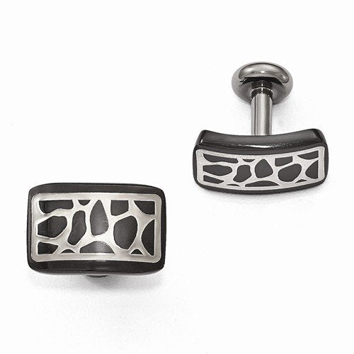 Cobblestone Collection Black Titanium and Sterling Silver Cobblestone Cuff Links