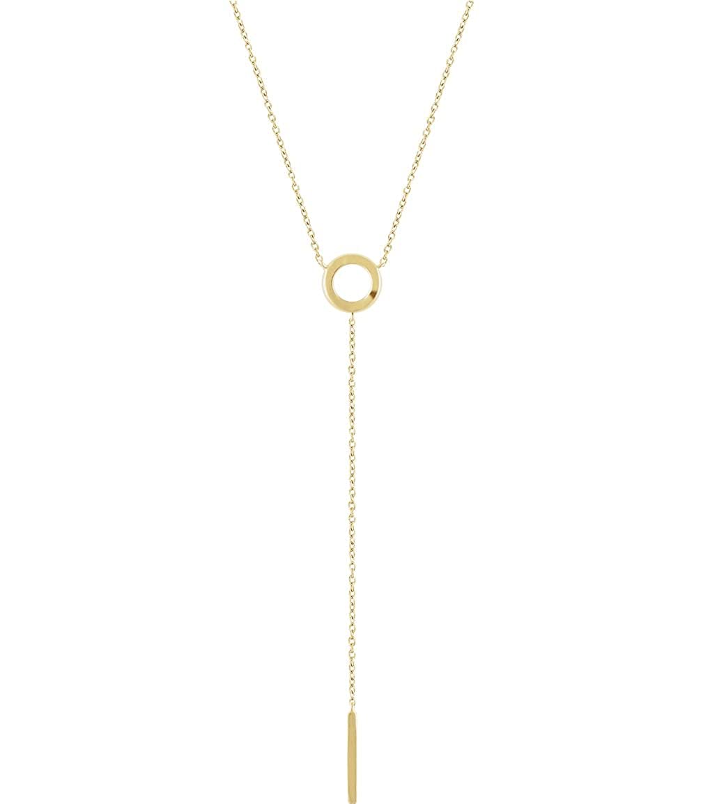 Circle and Bar Y Necklace in 14k Yellow Gold, Adjustable 16-18"