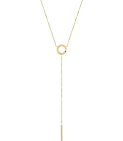 Circle and Bar Y Necklace in 14k Yellow Gold, Adjustable 16-18"