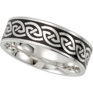 7mm 14k White Gold and Black Intertwined Together Band