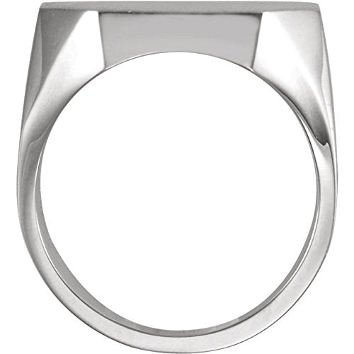 Men's Satin Brushed Signet Ring, 18k White Gold (22X20MM)