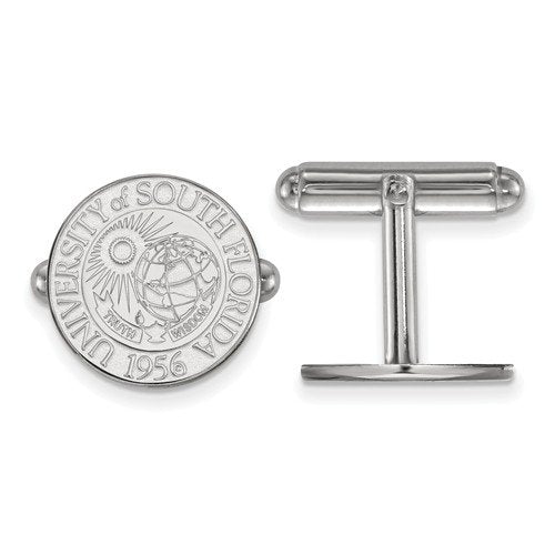 Rhodium-Plated Sterling Silver, University of South Florida Crest, Cuff Links, 15MM