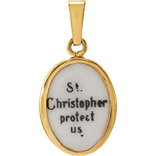 14k Yellow Gold St. Christopher Hand-Painted Porcelain Medal Pendant (13x10 MM)